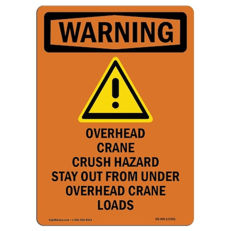 OSHA WARNING Sign, Overhead Crane Crush W/ Symbol, 5in X 3.5in Decal